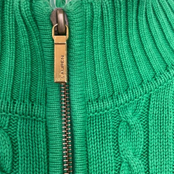 Lauren Ralph Lauren Green Cable Knit 1/4 Zip Sweater size Medium - Picture 3 of 6